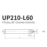 G-UP210-L60 4 Flute Chamfered Coated Endmills (60°) - Big-tools Industrial Supply Tools for Metal Cutting